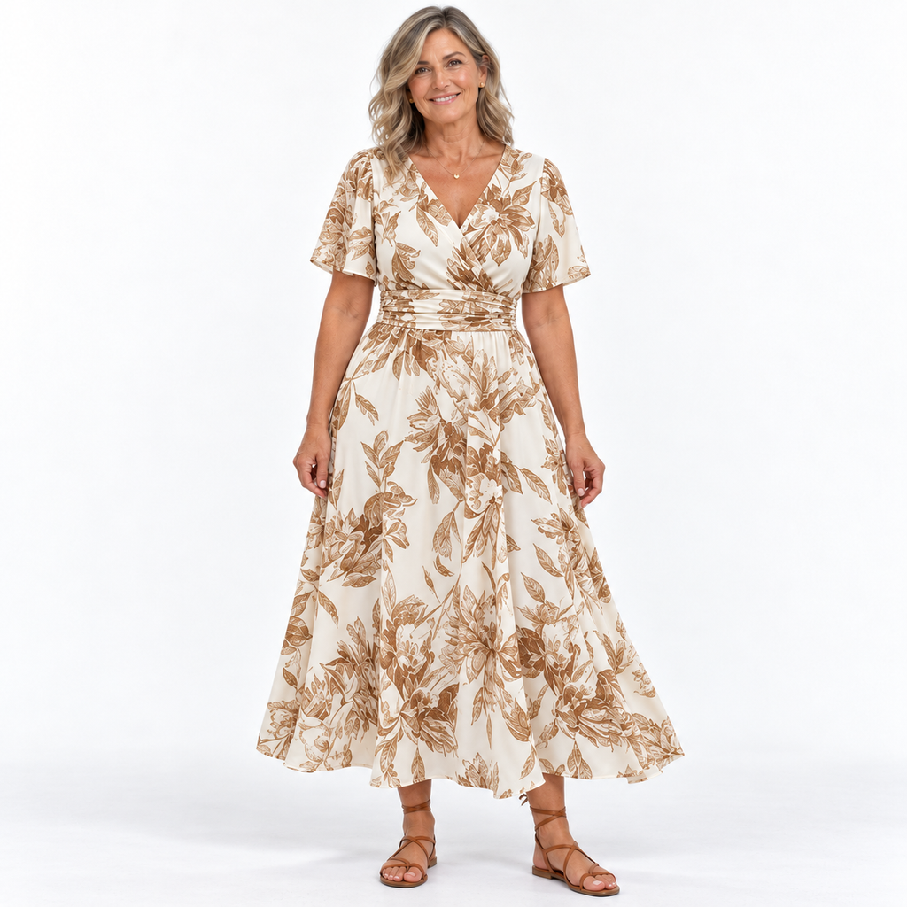 Ilanna | Elegant Floral Wrap Midi Dress