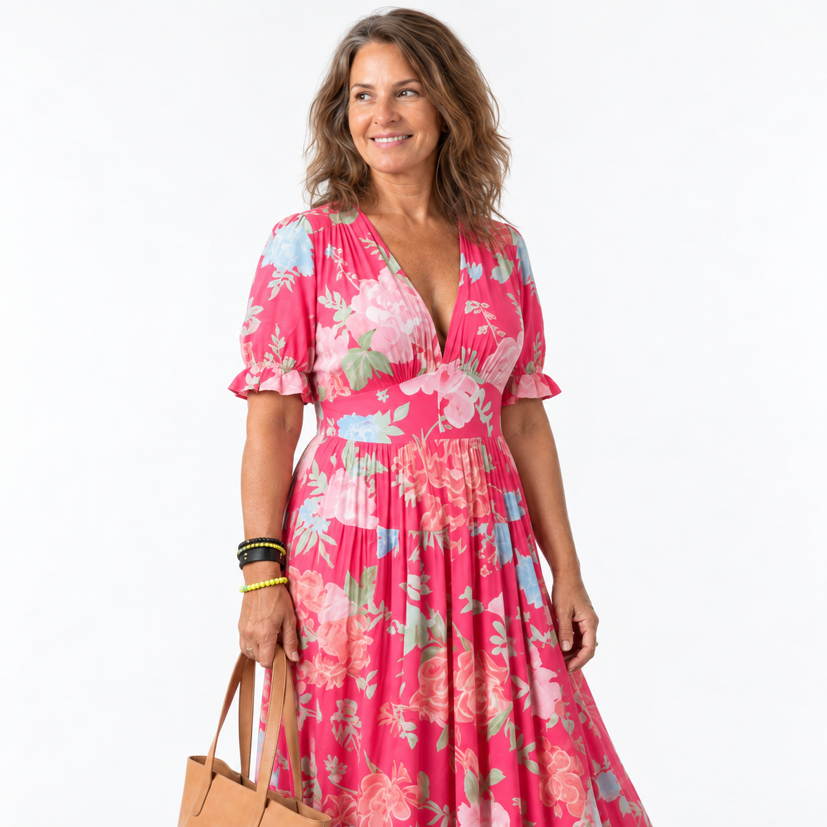 Ione | Short Sleeve V Neck Floral Midi Dress