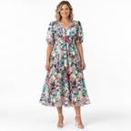 Zerina | Flowy Midi Dress with V Neck