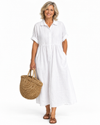 Cotton Shirt Dress | Collared Button-Front Midi Dress