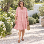Striped Tiered Midi Dress With Shirt Collar