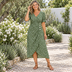 Amilia | Floral Wrap Midi Dress with Short Sleeves for Women