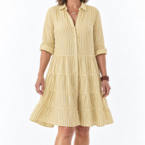 Aaliyah | Striped Collared Tiered Shirt Dress for Women