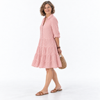 Striped Tiered Midi Dress With Shirt Collar