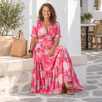 Ione | Short Sleeve V Neck Floral Midi Dress