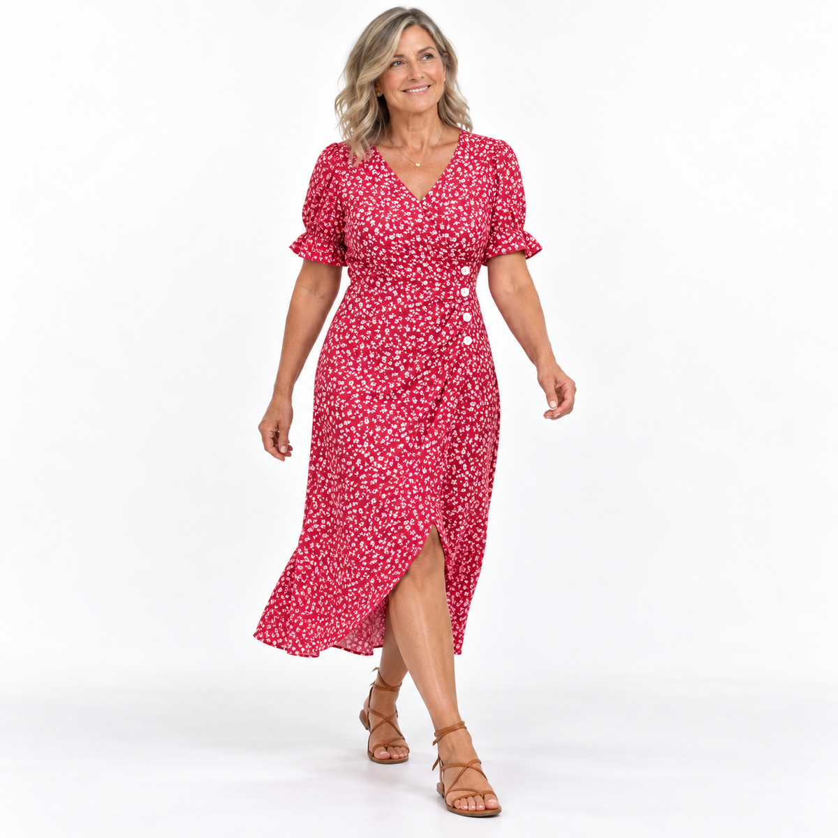 Amilia | Floral Wrap Midi Dress with Short Sleeves for Women