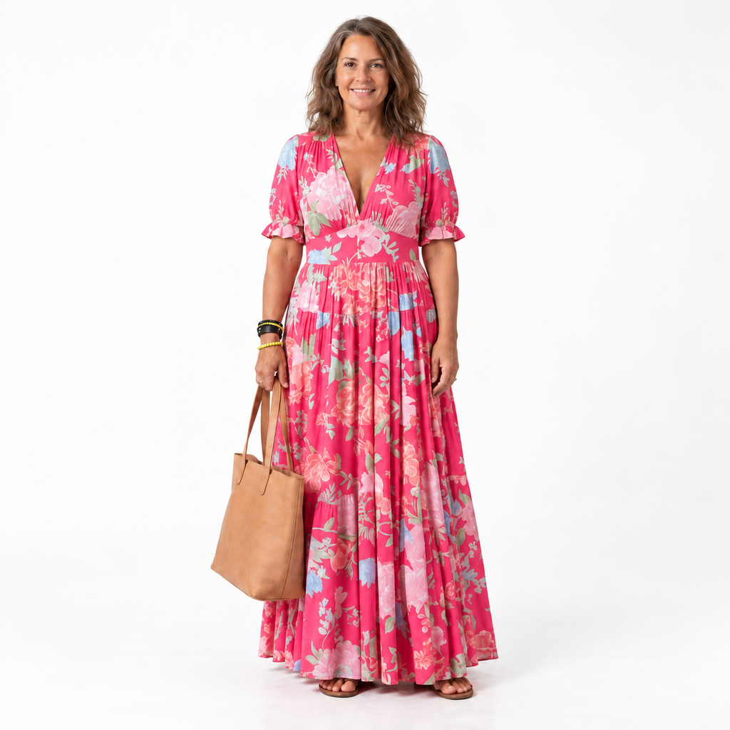 Ione | Short Sleeve V Neck Floral Midi Dress