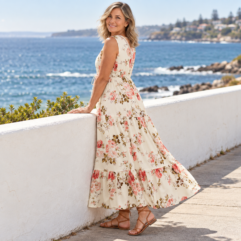 Fall Floral Sleeveless Maxi Dress