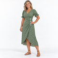 Amilia | Floral Wrap Midi Dress with Short Sleeves for Women