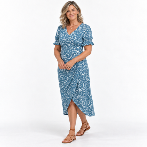 Amilia | Floral Wrap Midi Dress with Short Sleeves for Women