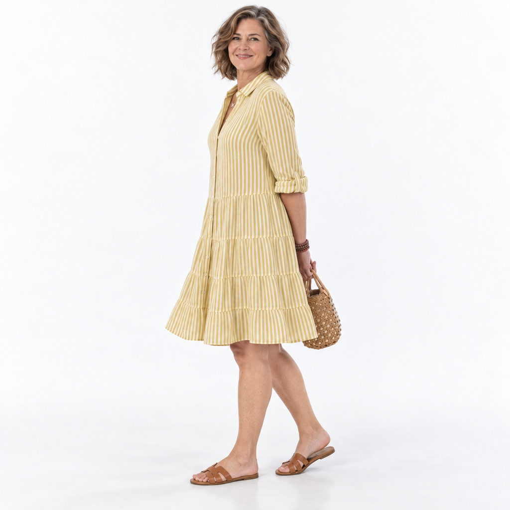Aaliyah | Striped Collared Tiered Shirt Dress for Women