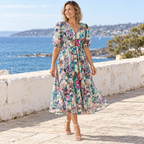 Zerina | Flowy Midi Dress with V Neck