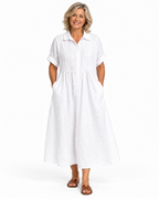 Cotton Shirt Dress | Collared Button-Front Midi Dress