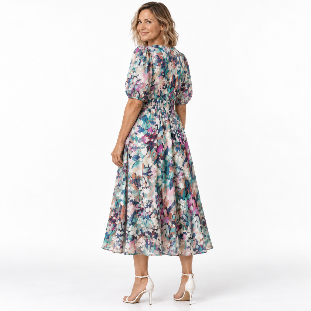 Zerina | Flowy Midi Dress with V Neck