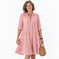 Striped Tiered Midi Dress With Shirt Collar