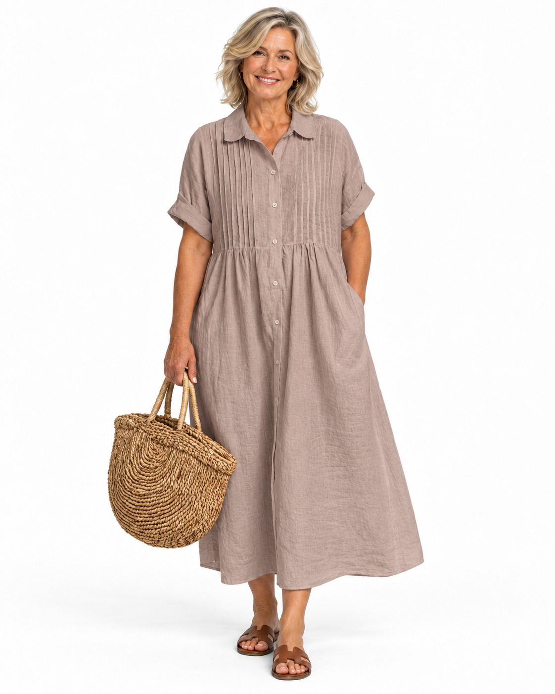 Cotton Shirt Dress | Collared Button-Front Midi Dress